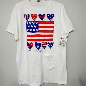 Vtg MIS TEE V-US Patriotic Heart Tunic Tee 4July